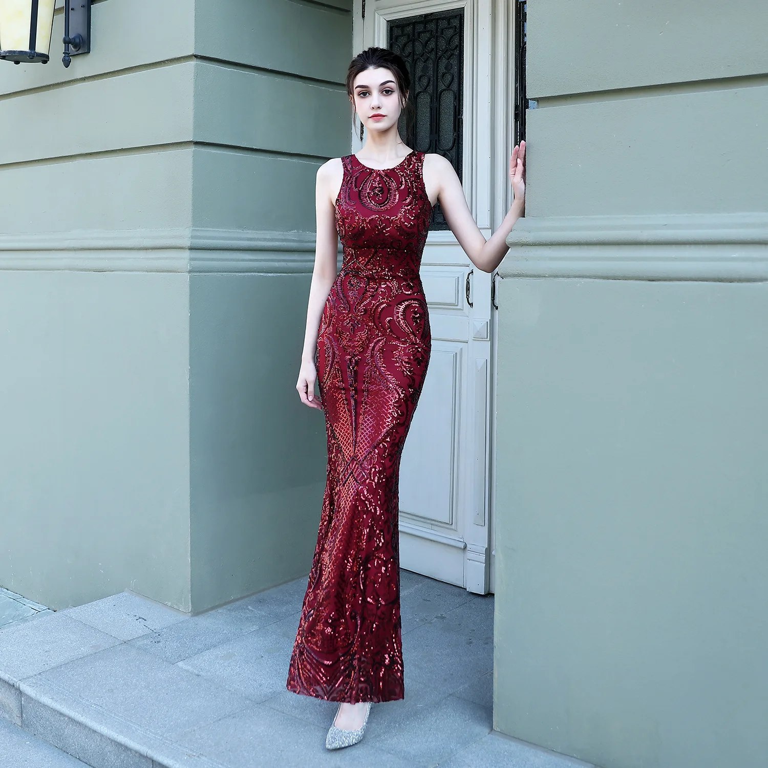 

2020 New Sequined Fishtail Long Evening Dress Fashion Elegance Car Model Exhibition Performance Event Banquet Etiquette