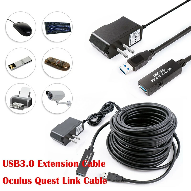 

Replacement 15M High-Speed USB3.0 Extension Cable for Oculus Quest Link Cable with EU Plug