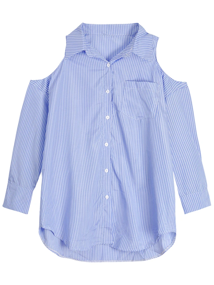 

Summer Korean version loose and careful machine off the shoulder mid long sunscreen shirt design sense niche top long sleeve