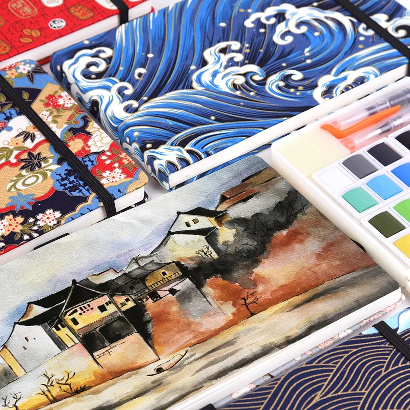 

220g Japan Cotton Watercolor Paper Drawing Book 21*13.5cm Travel Hand Book Sketch Pad Hot Stamping Sketchbook Painting N666