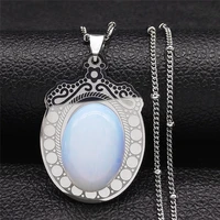 2022 bohemia moonstone stainless steel charm necklaces women silver color chain necklace boho jewelry bijoux femme n2202s04