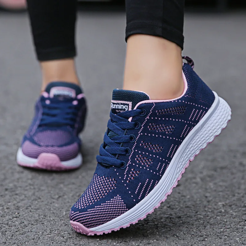 Women Running Shoes Fashion Breathable Walking Mesh Flat  Sneakers  Gym White Female Footwear