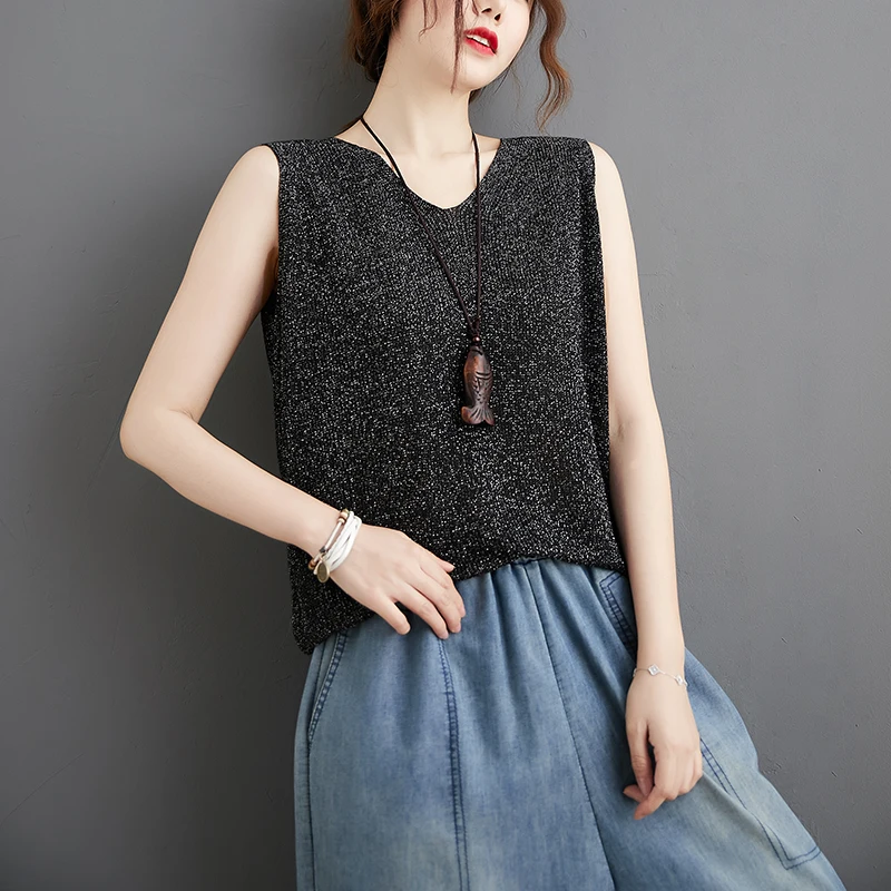 Жилет женский однотонный тонкий трикотажный топ без рукавов с V-образным вырезом
