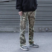 camouflage leopard print color block mens cargo pants retro pockets straight oversize casual overalls loose hip hop trousers