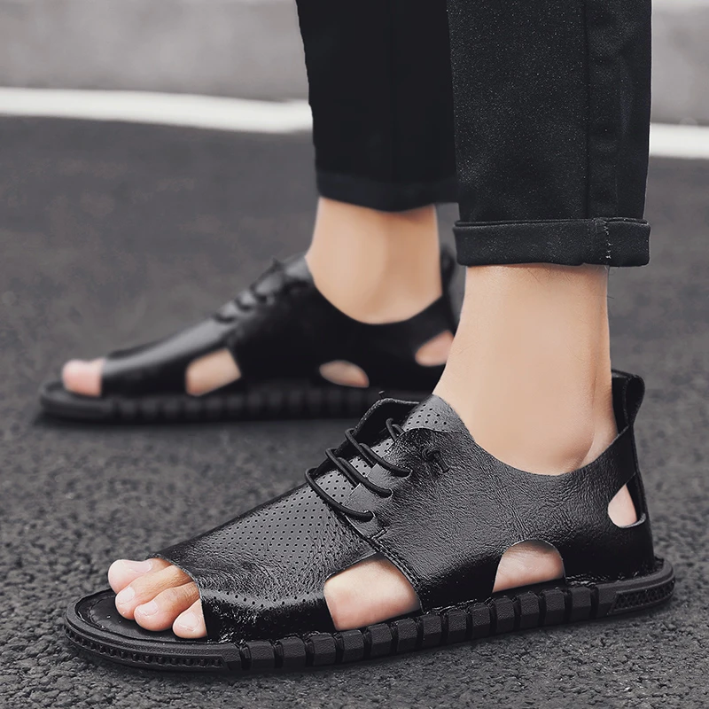 

flats sandals men slip on shoes men sandals leather summer fashion strap slippers Roman Sandals Men Heren Sandalen