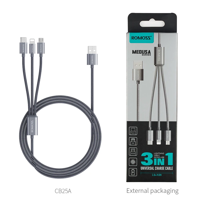 Кабель для зарядки ROMOSS USB Type-A/ Type-C/ Lightning/ Micro-USB 2A 1.5м | Мобильные телефоны и
