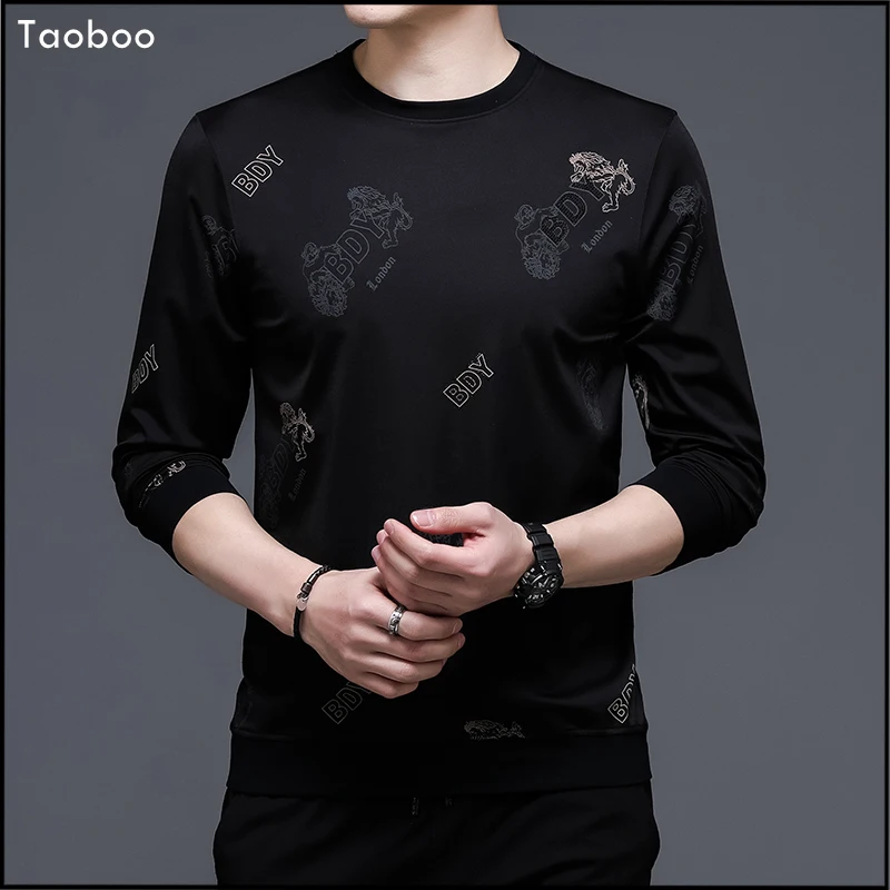 

Taoboo Spring Fall New anime Men's clothing Long Sleeve Sweatshirt Bad Boy logo Casual Fashion T-shirts Solid Color Tops for Men