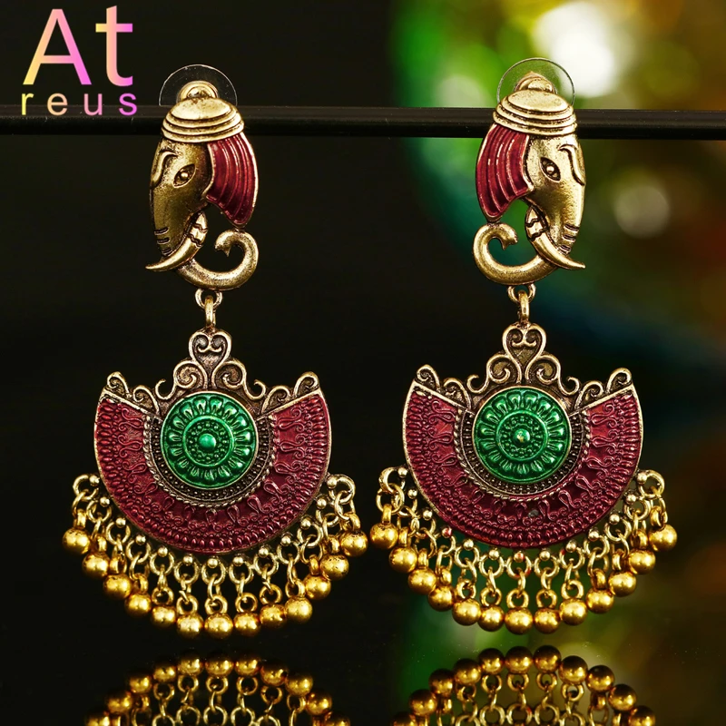 Индийские Jhumka серьги «Слоник» цыганские ювелирные изделия в стиле ретро этнические бусины в античном стиле висячие серьги с кисточками для женщин богемный подарок