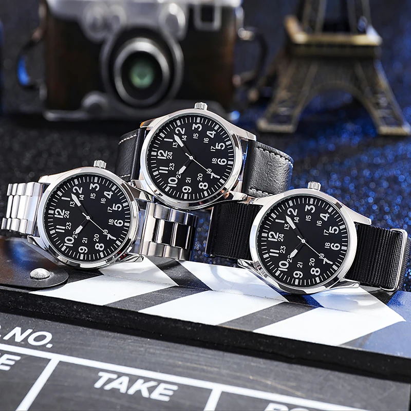 

Pilot Style Watch Arabic Numbers Stainless Steel Strap Quartz Relogio Masculino Wristwatch Easy Reading Classic