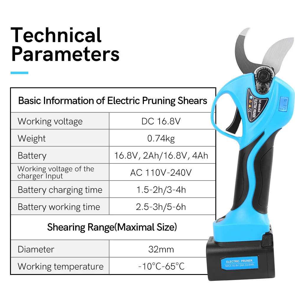 

16.8V Cordless Pruner Lithium-ion Pruning Shear Efficient scissors Bonsai Electric Tree Branches garden tools electric SC-8608