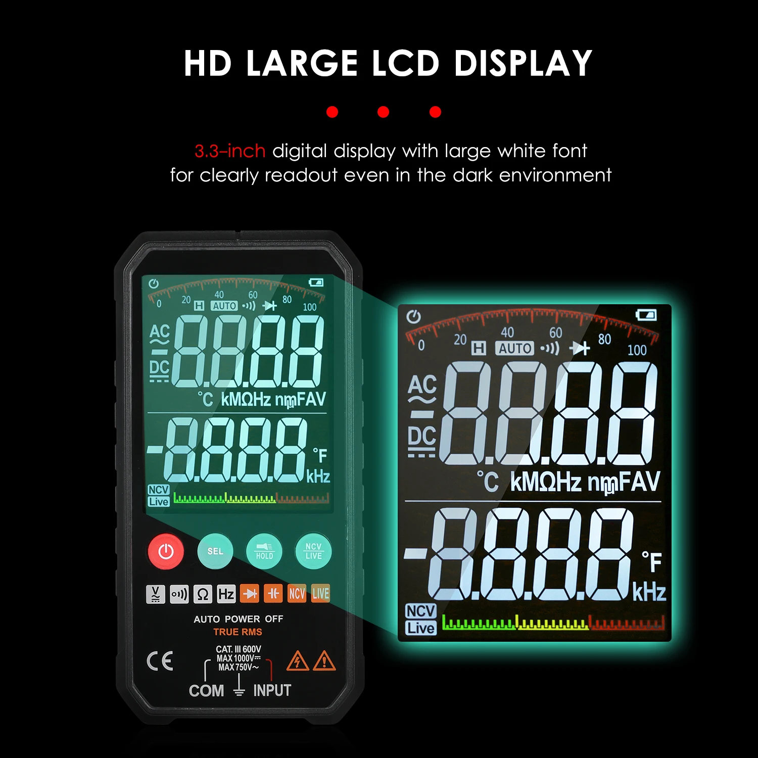 Цифровой мультиметр LCD 6000 отсчетов истинный RMS AC/DC сопротивление напряжения