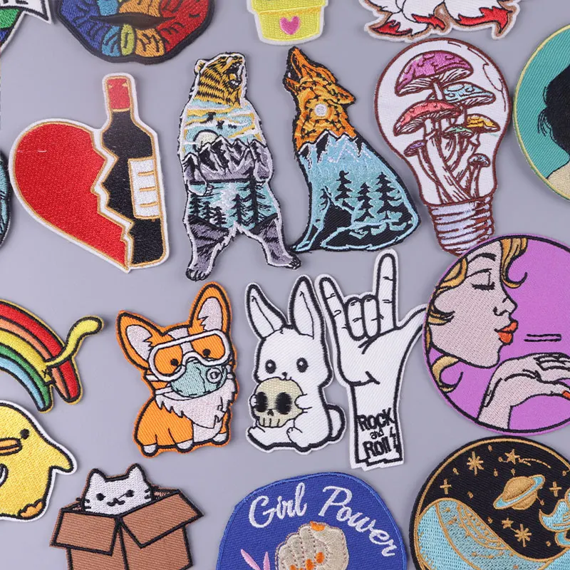 

Animal Rabbit Children's Patch Embroidered Patches For Clothing DIY Stripe Lips Thermal Stickers For Clothes Embroidered Patch