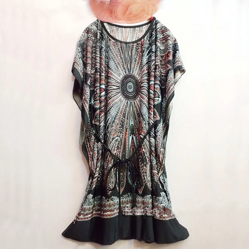Женское платье с О-образным вырезом летнее большого размера мини-принтом и