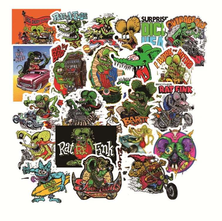 

50pcs Rat Fink Stickers Ratfink PVC Car Sticker For skateboard suitcase refrigerator motorcycle Decal horror