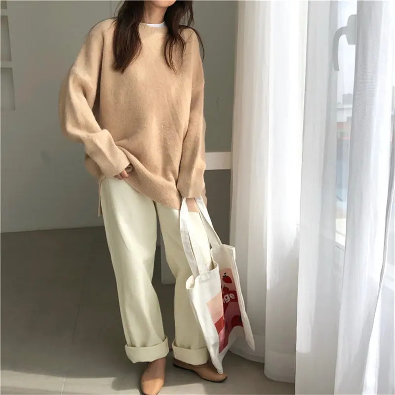 HziriP Loose Brief Sweet Stylish Girls Cute Winter Solid Chic Gentle Elegant Warm Soft All-Match Women Knitted Basic Sweaters | Женская