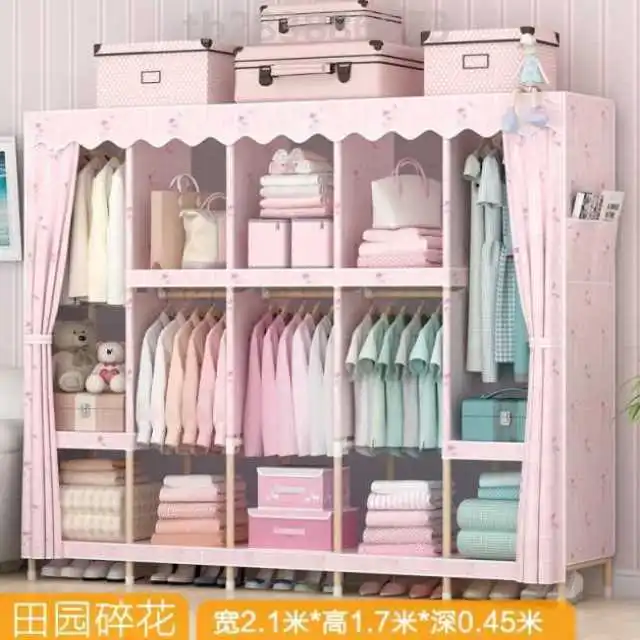 

double cloth wardrobe foldable cabinet reinforcement assembly wardrobe ABS wood with Polyester cotton cloth cover odorless