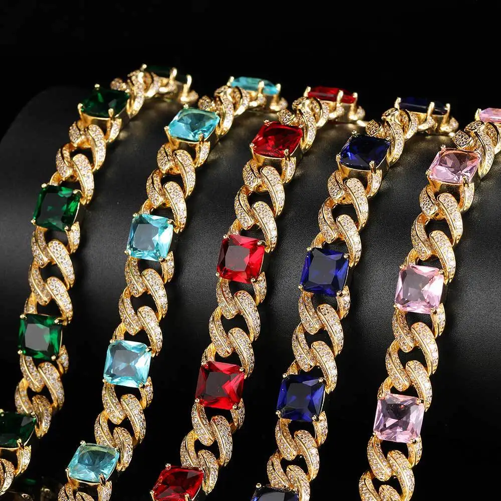 

12mm Big Crystal Hip Hop Miami Cuban Chain Iced Out Necklace Rapper Jewelry Cubic Zirconia Gold Sliver N2056Q