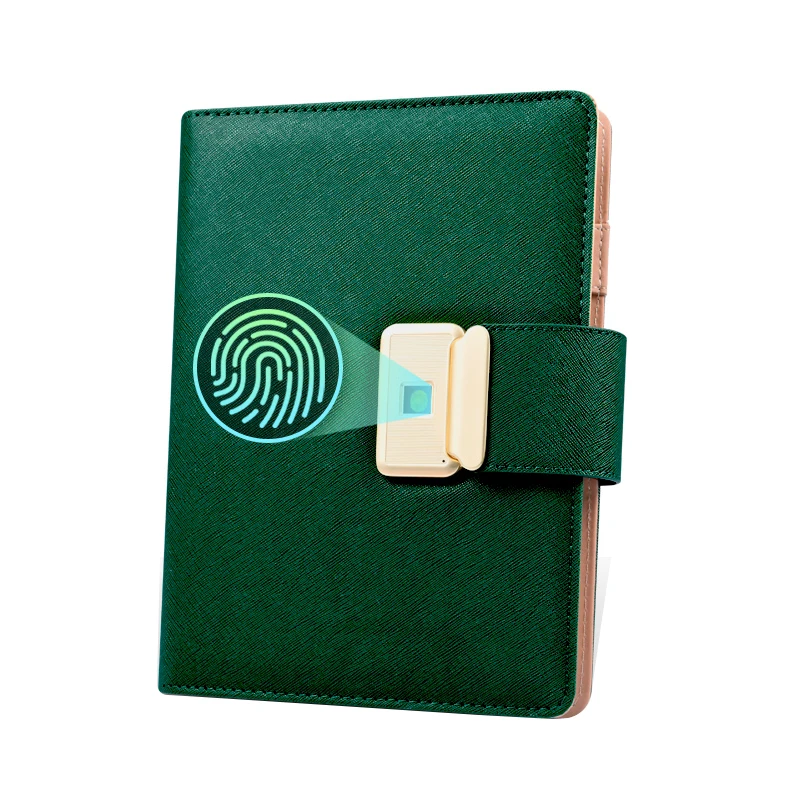 

New Design Custom Leather Smart Diary Fingerprint Lock loose leaf Notebook With Powerbank