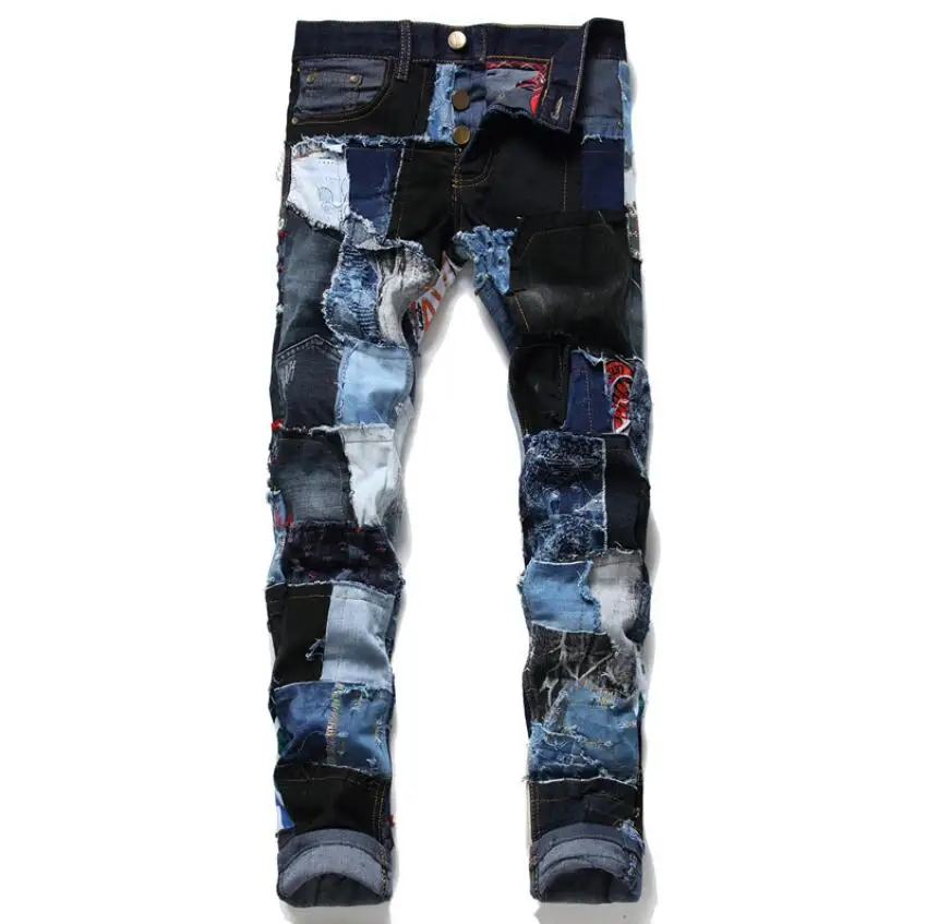 Men Streetwear Jeans 2021 Splicing Motorcycle Denim pants Biker Male Straight Casual Designer Ripped Denim Trousers w1632