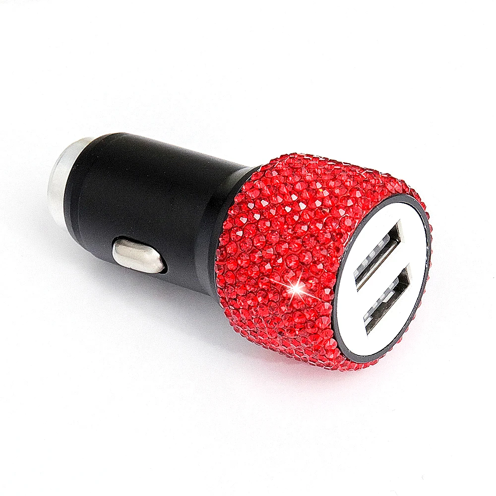 

Z28 Car Charger Diamond New Car Phone Charging Head Safety Hammer Double USB Fast Charge 2.1A Diamond-studded Aluminum Charger