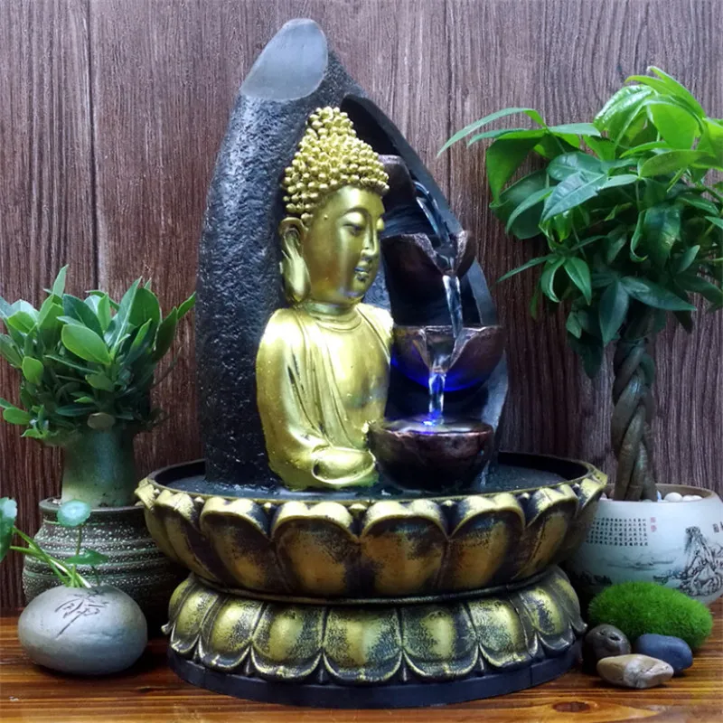 Основание лотоса статуя Будды смолы Лаки воды бегущий фонтан фигурки фэн шуй