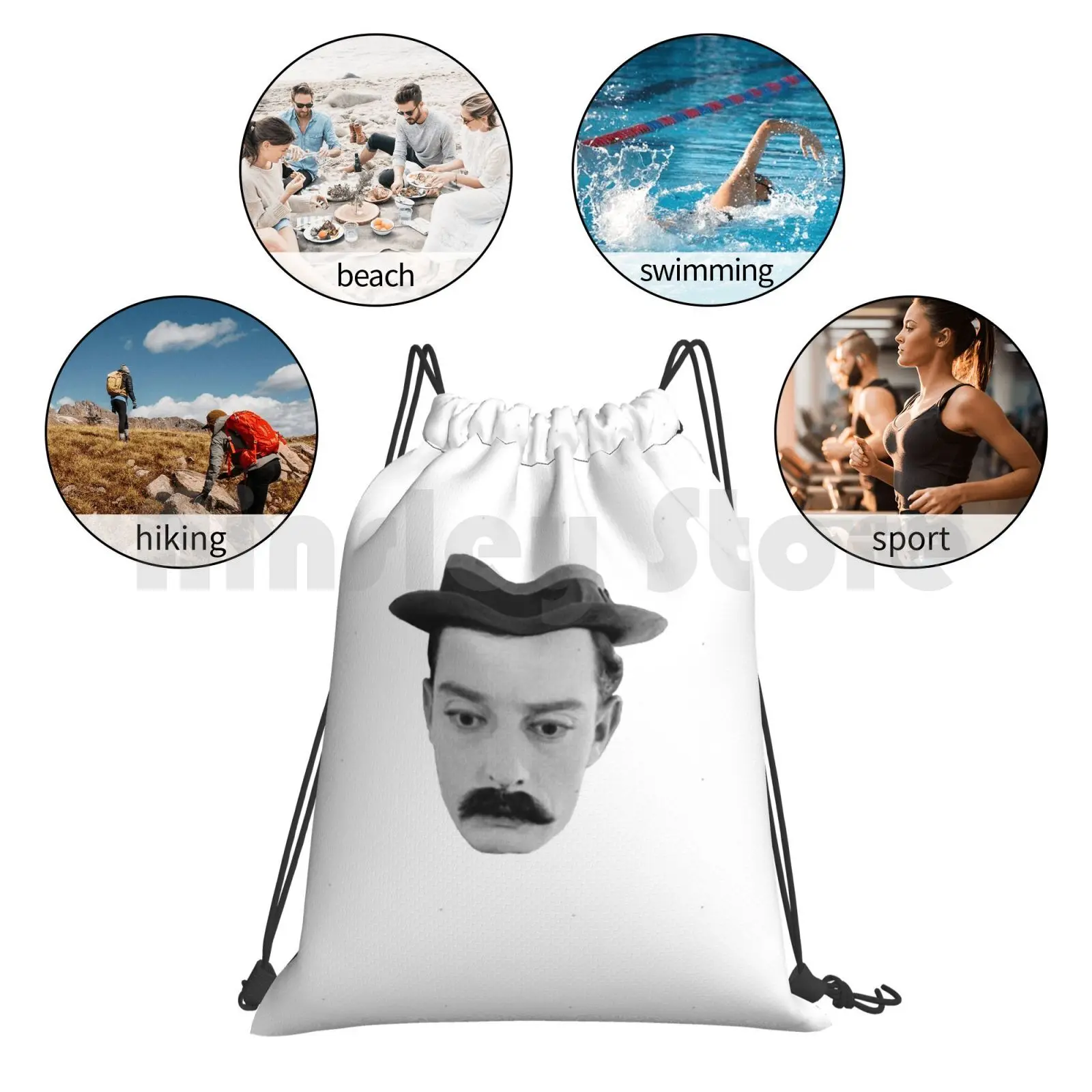 

Sherlock Jr.-Head Backpack Drawstring Bag Riding Climbing Gym Bag Sherlock Sherlock Jr Buster Keaton Buster Keaton Films