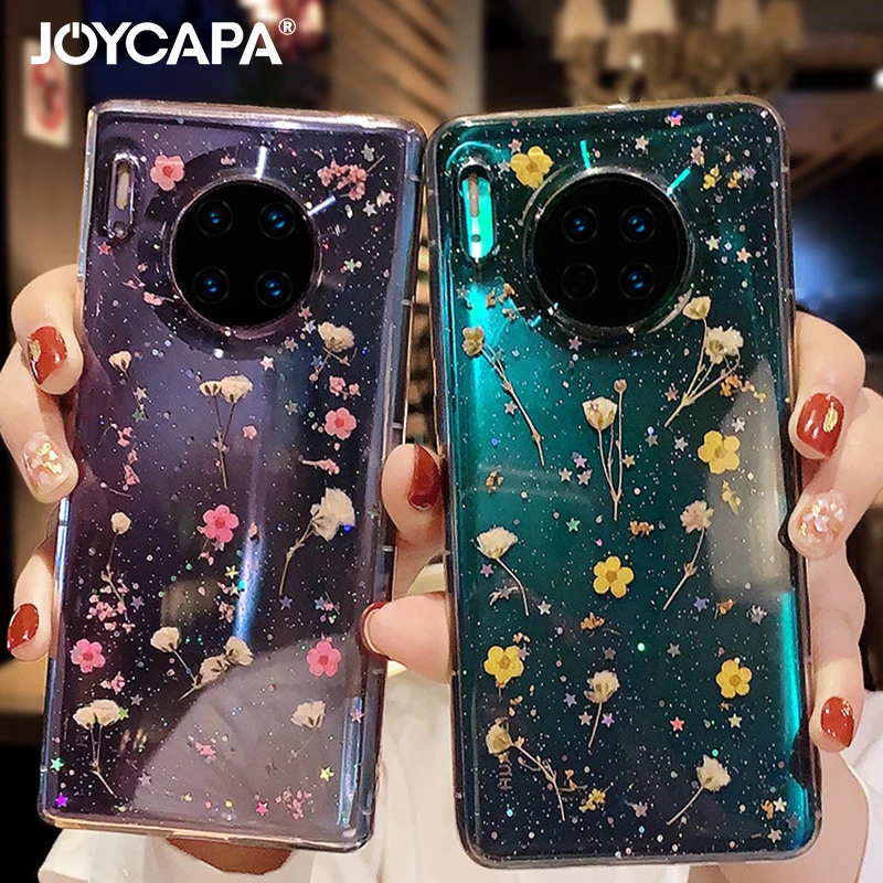 Чехол с натуральным высушенным цветком для Huawei P30 P20 Pro P40 Lite Mate Honor 20 30 Nova 4 5 6 7
