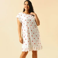 strawberry dress 2021 woman ruffle hem loose plus size summer dresses white high waist simple short sleeve tops vintage homewear