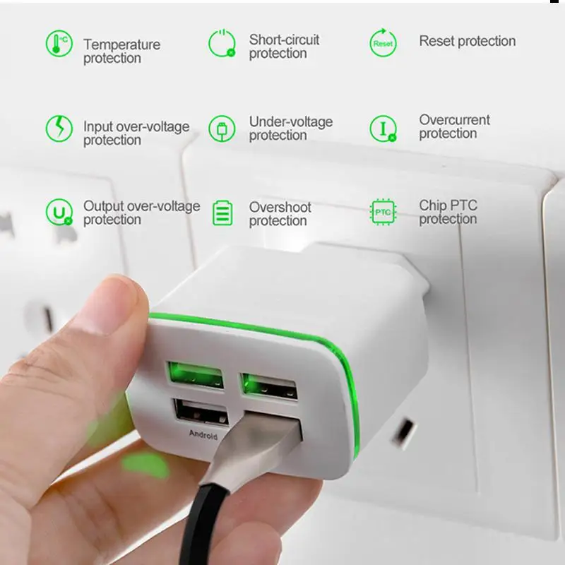 

4 USB Wall Charger EU Plug Fast Charging Travel Charger Adapter Type-C Cable Phone Chargers for Mobile Phone