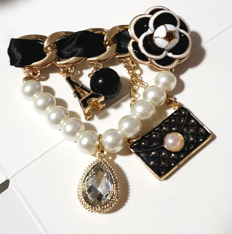 Ретро большой камелии и украшениями в виде кристаллов цепи кистями Броши No. 5