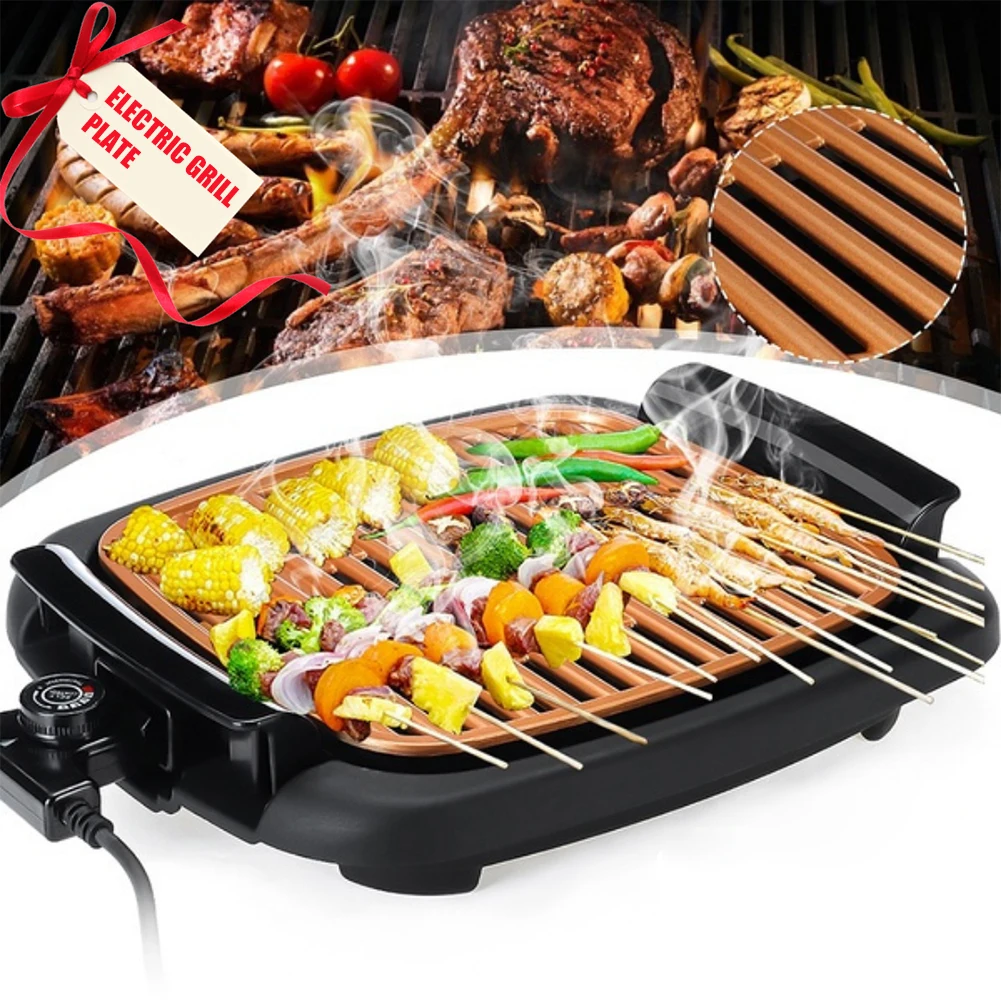 

Nonstick Electric Indoor Smokeless Grill Portable BBQ Grills Fast Heating Easy to Clean Square Griddle 66CY