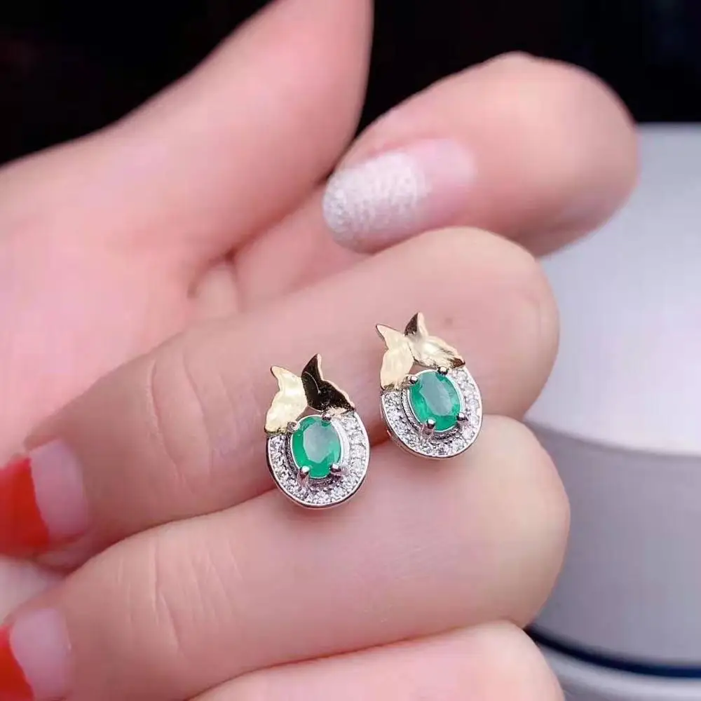 Женские серьги из серебра 925 пробы с натуральным изумрудом|Серьги-подвески| |