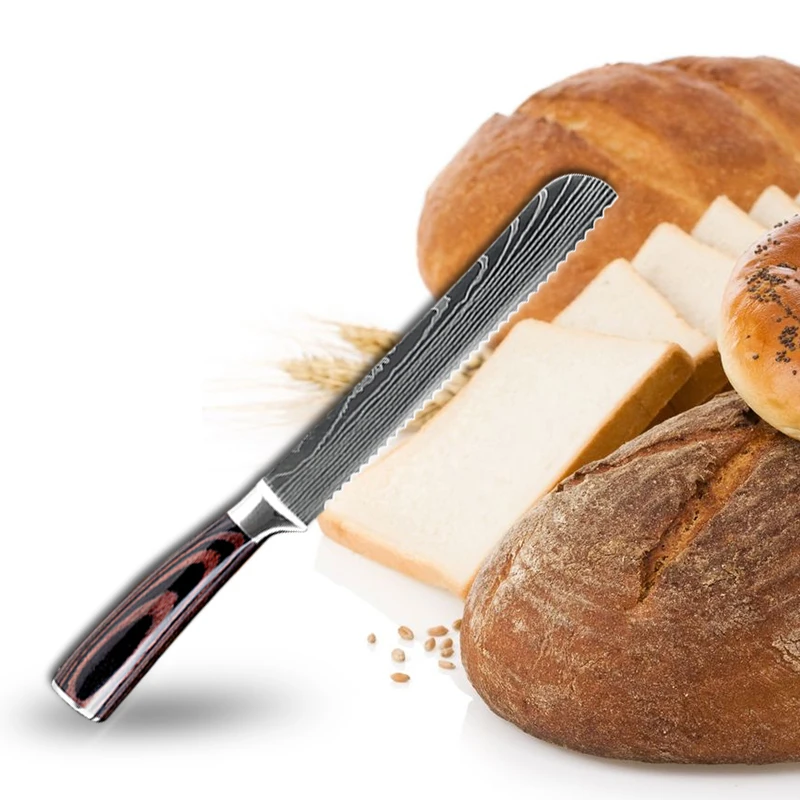 Набор кухонных ножей из дамасской стали с лазерным узором 6 шт. 440C японские