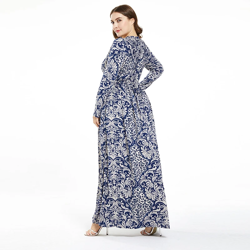 Новинка 2020 платье с принтом размера плюс круглым вырезом и длинным рукавом