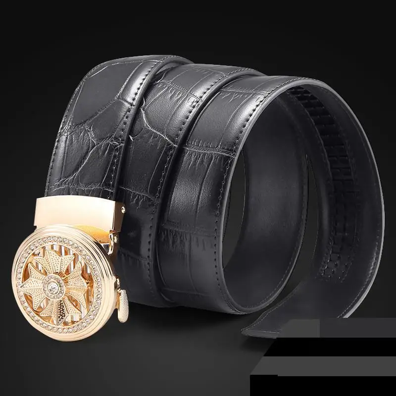 Мужской ремень из натуральной кожи с автоматической металлической