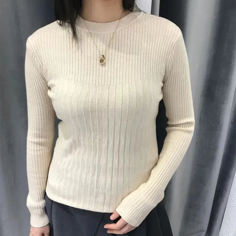 

2021 Autumn Winter Knitted Jumper Tops Solid Pullovers Casual Sweaters Women Long Sleeve Slim Sweater Girls Soft Female Pullove