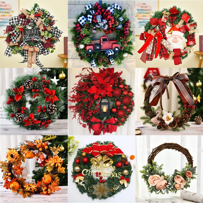 

Christmas Wreath 2021 Cross Border Hot Selling Holiday Decorations Shopping Mall Hotel 30cm Christmas Wreath Pendant