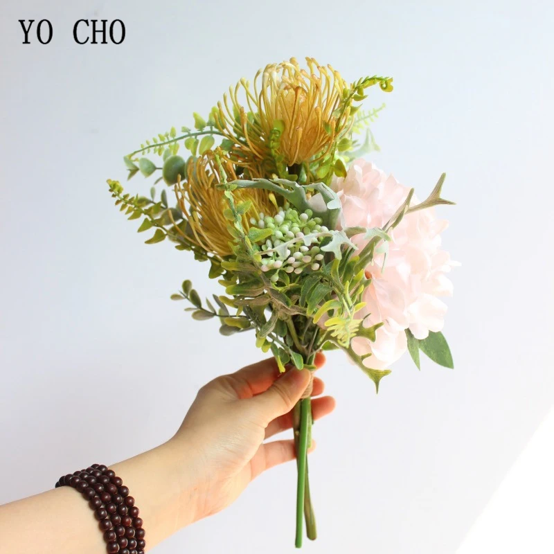 YO CHO букет роз Свадебный цветок для невесты Букет Искусственный шелк Роза Пион