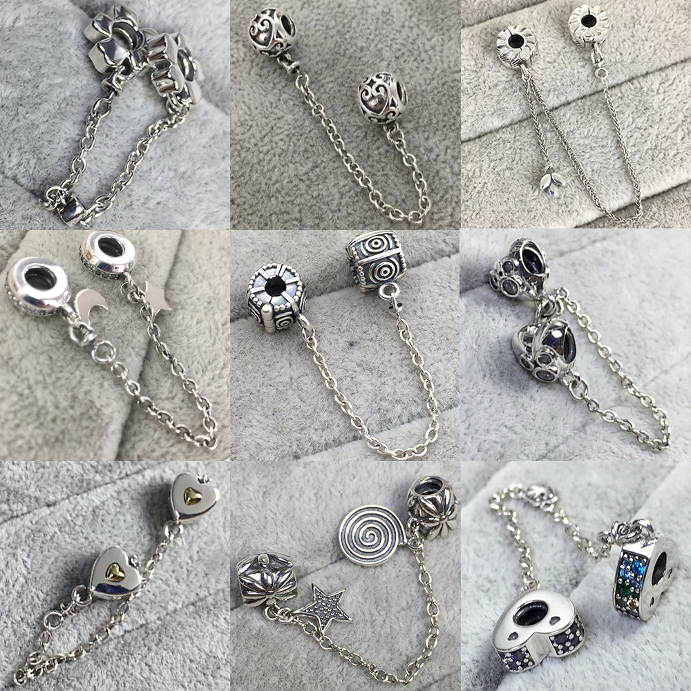 

2019 100% 925 Sterling Silver Classic Moon and Stars Ladies Charm Bracelet DIY Accessories Safety Chain Free Shipping Wholesale