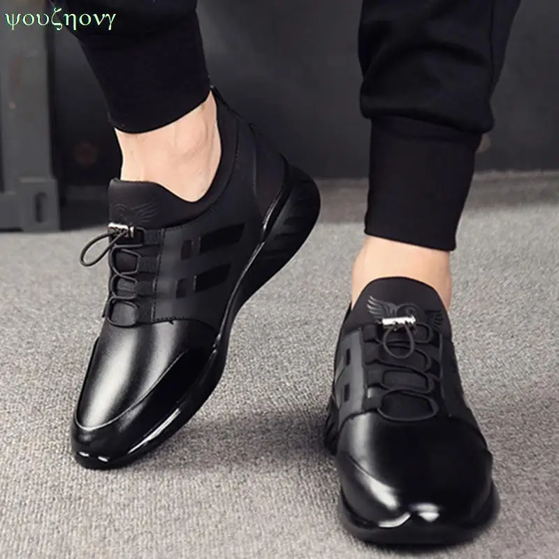 

Кроссовки мужские из искусственной кожи, на шнуровке, Повседневная Вулканизированная подошва, дышащие однотонные, для бизнеса, 6 см 8 см