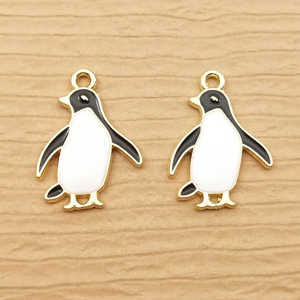 10pcs 17x22mm Enamel Kawaii Penguin Charm for Jewelry Making Cute Earring Pendant Bracelet Necklace Accessories Gold Plated