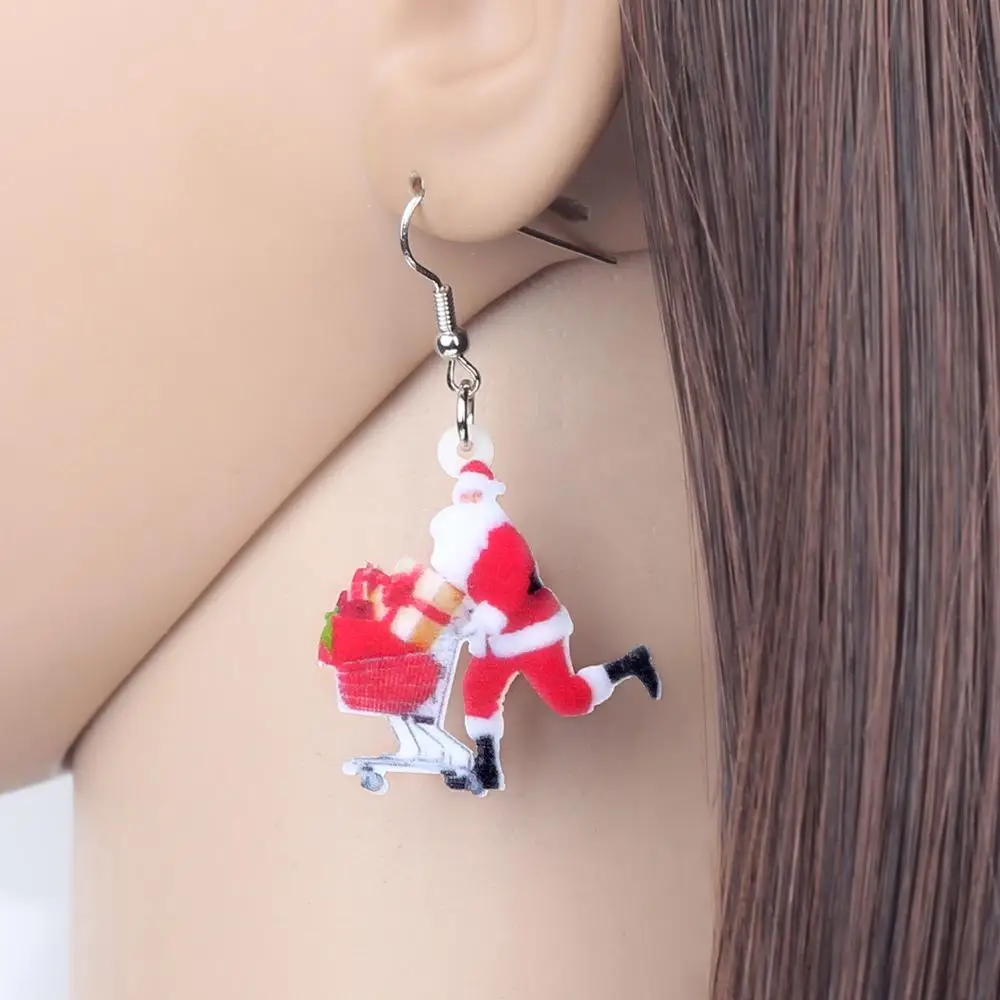 Bonsny Acrylic Christmas Shopping Cart Santa Claus Gift Box Jewelry Set Necklace Earrings For Women Girls Charms Festival Gifts | Украшения