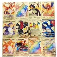 27 styles pokemon cards shining gold metal cards vmax gx anime charizard battle game carte collection children toys