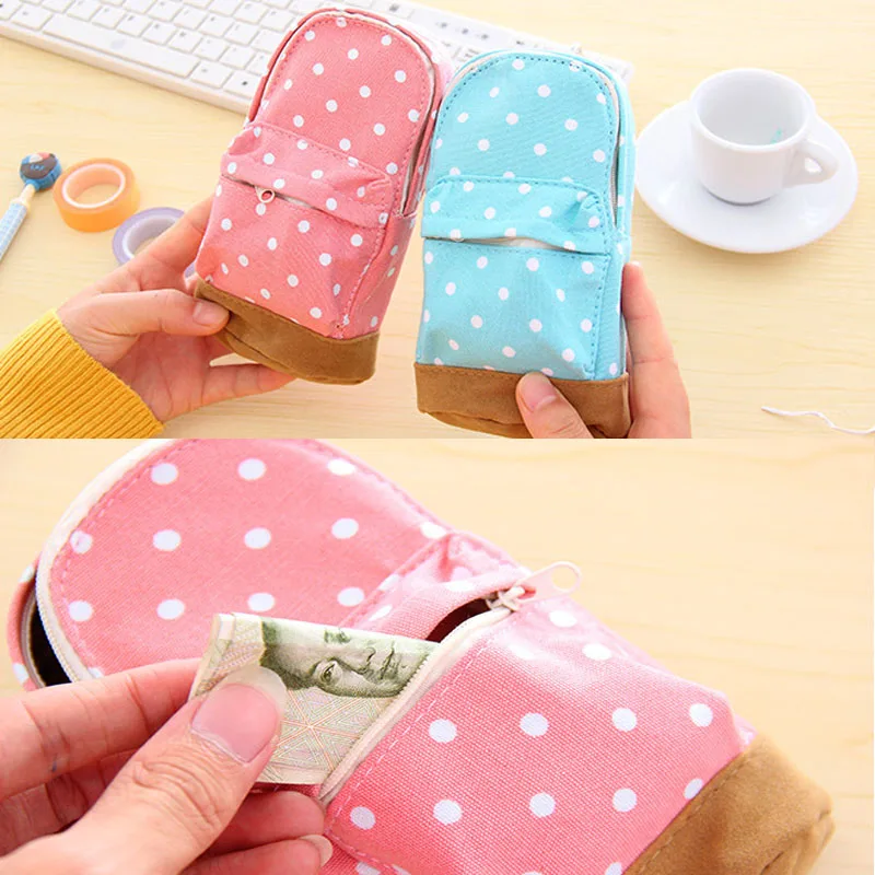 Милый вместительный рюкзак в горошек чехол для карандашей холщовый на молнии