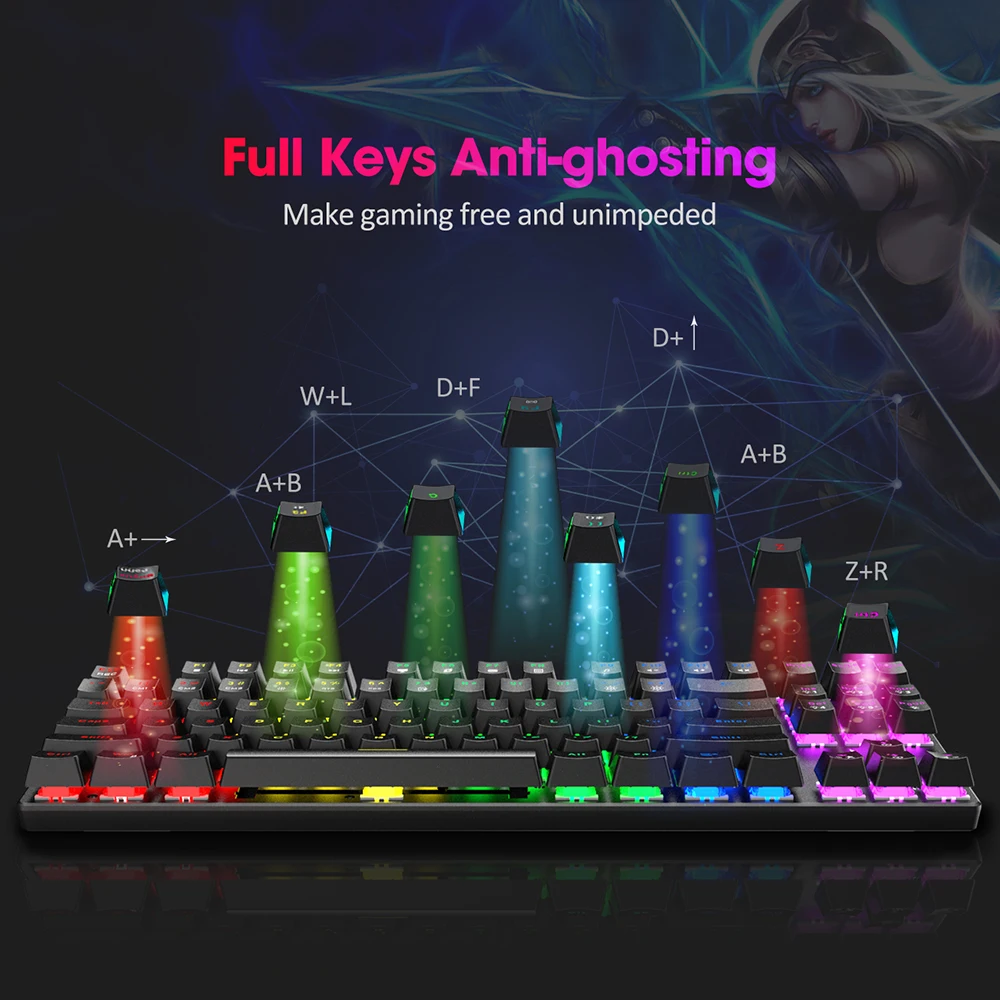 PICTEK PC244 Проводная игровая клавиатура механическая RGB светодиодный USB синий