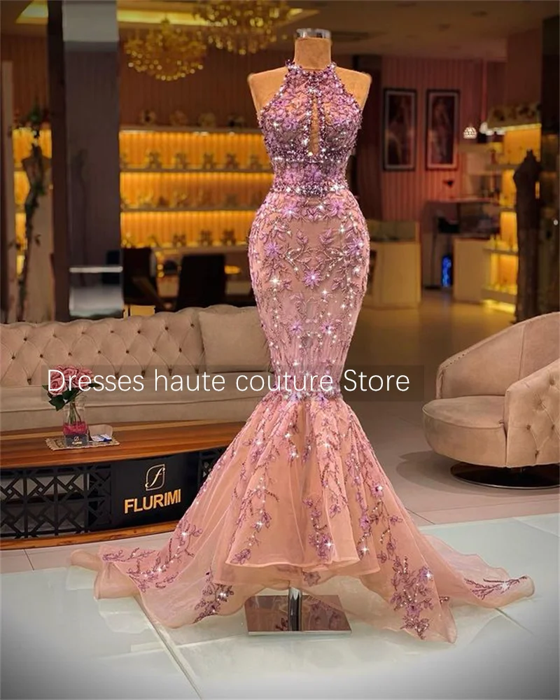 

Elegant Mermaid Lace Evening Dress Long Luxury Beaded Arabic Formal Prom Dresses for Women Wedding Party Gowns
