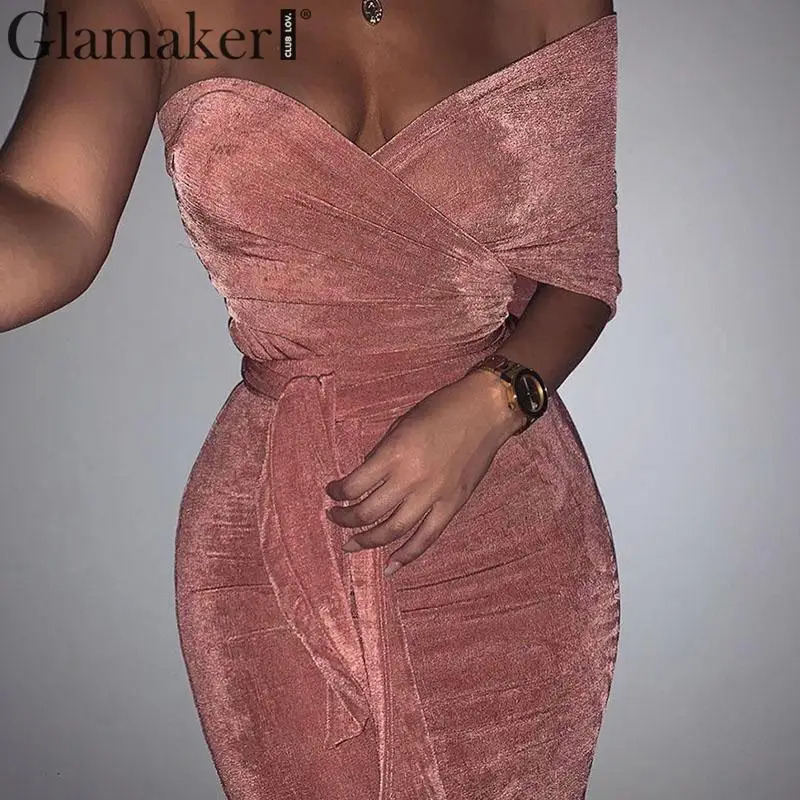 Glamaker, трикотажное сексуальное облегающее платье миди с открытыми плечами, женское элегантное платье с открытой спиной, осенне-зимнее женское длинное вечернее платье с бантом