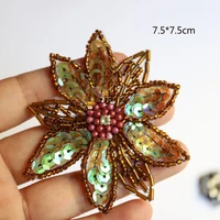 2pcslot fashion flower beaded appliques patches for clothing diy sew on rhinestone patch embroidery parches bordados para ropa