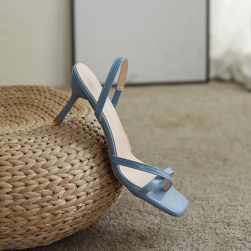 

Sandals Elastic Band Comfort Shoes for Women Strappy Heels Suit Female Beige 2021 Summer Med Espadrilles Platform Slip-on Girls