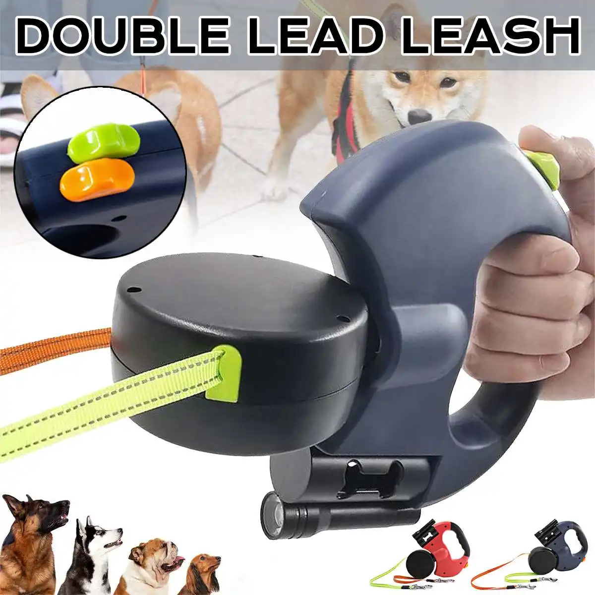 

Поводок для собак, раздвижной, с двумя головками, со светодиодный Ной подсветкой, светоотражающие ленты, поводок для собак с двумя головками...